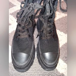 Black canvas high top boots